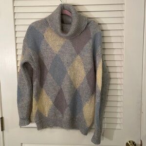 Vintage Mohair Wool Pappagallo Argyle Turtleneck Drop Shoulder Sweater